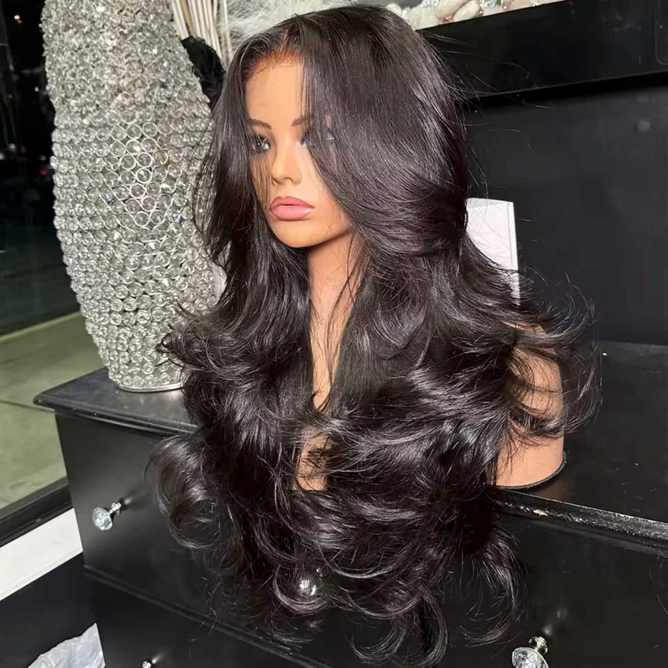 Exclusive #2 | 4x4 Lace Closure | Loose Deep Wave | Layered Natural Black | 250% Density | 24 Inches