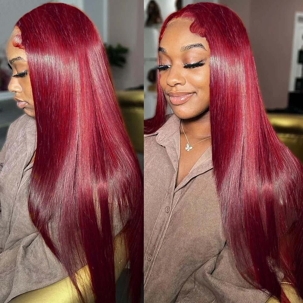 Glueless 99j burgundy Brazilian Straight 5x5