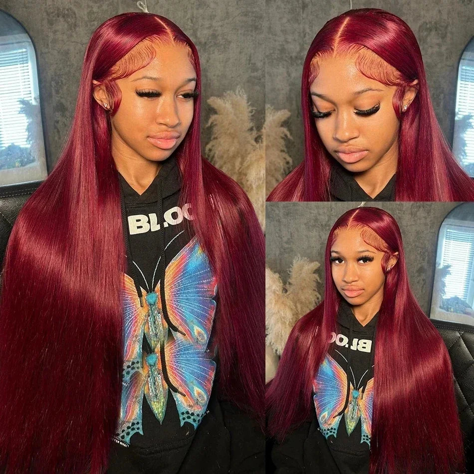 Glueless 99j burgundy Brazilian Straight 5x5