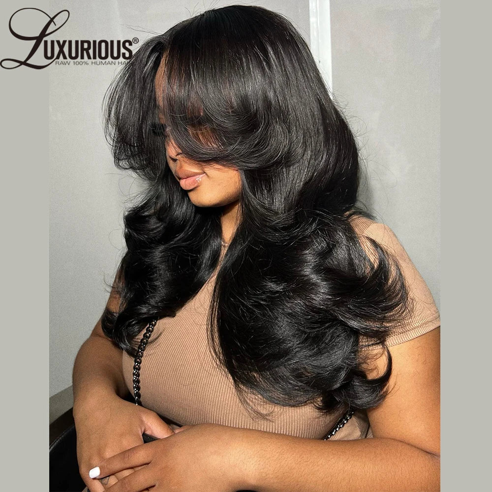 Inspired Layered | Highlight Ombre Brown  | Blowout Looks | Wear And Go Wig With Curtain Bangs