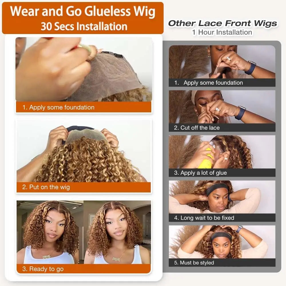 The "Ri-Ri" | Deep Curl | Honey Blonde | Bob Wig | 5x5 Cap Size