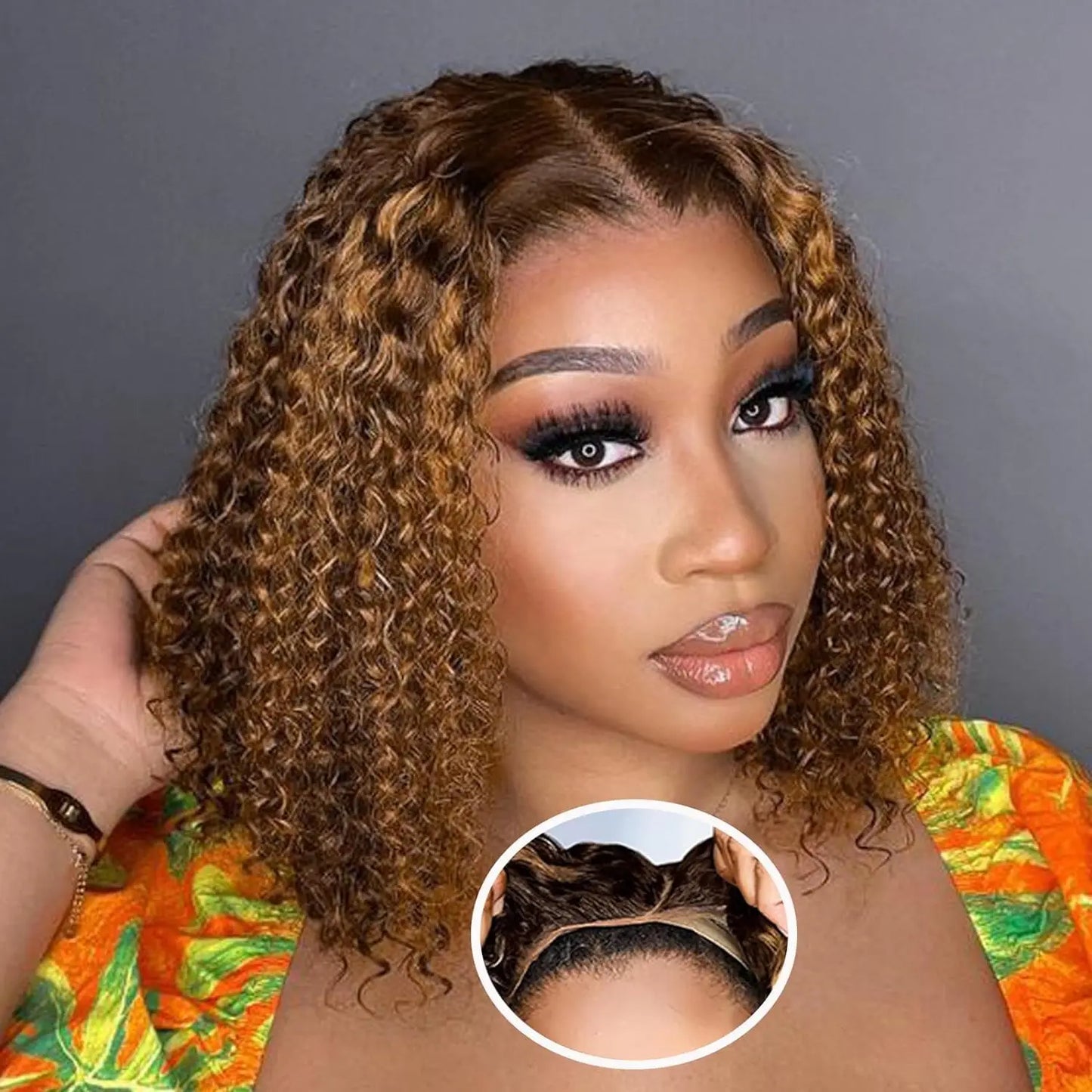 The "Ri-Ri" | Deep Curl | Honey Blonde | Bob Wig | 5x5 Cap Size
