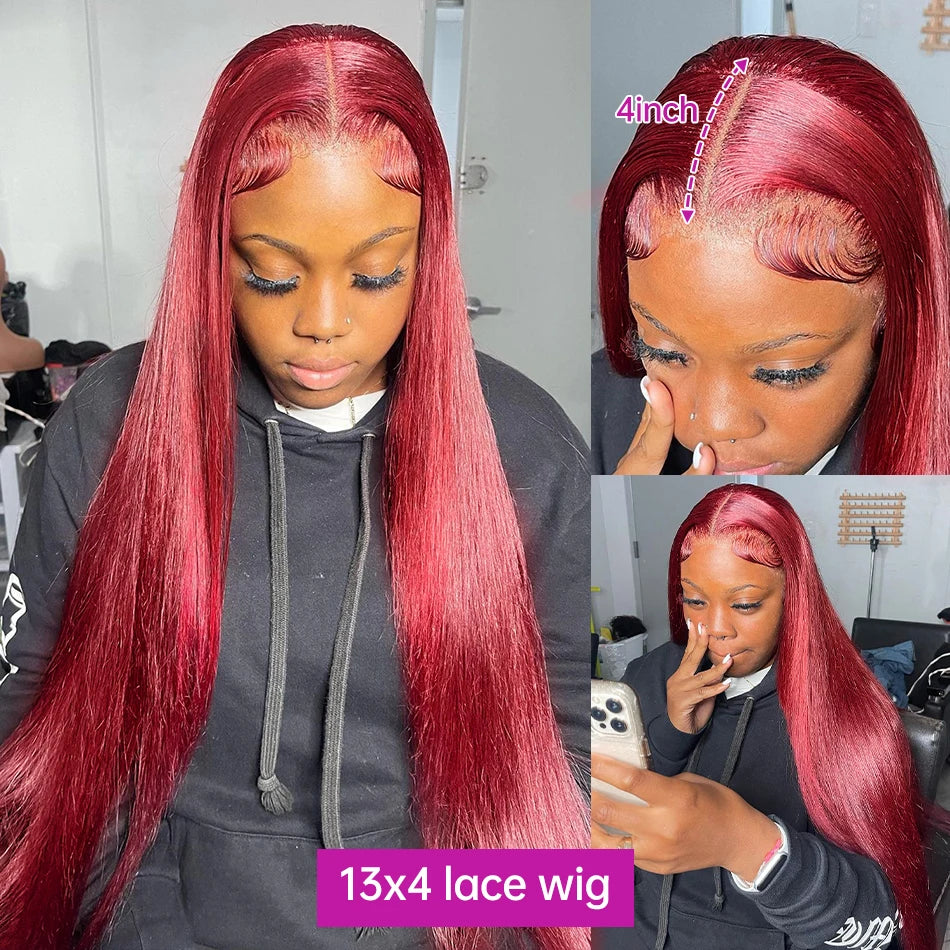 Glueless 99j burgundy Brazilian Straight 5x5