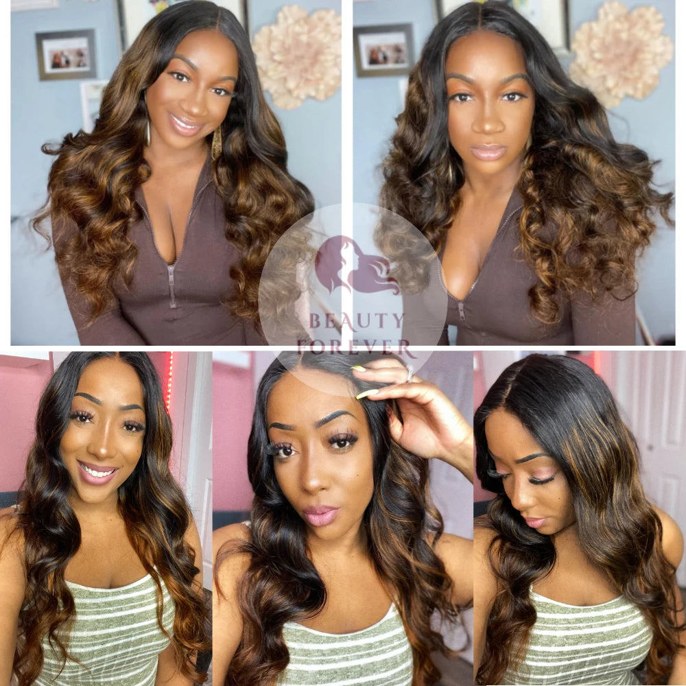 Drawstring Body Wave Glueless Wig Balayage Brown 7x5