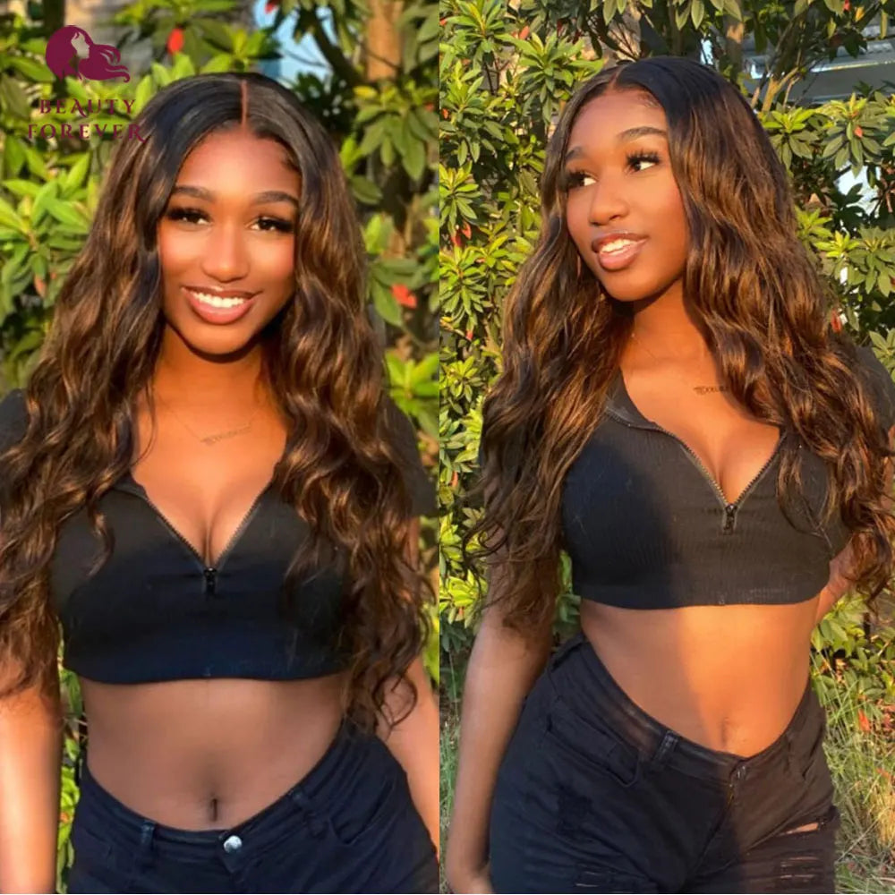 Drawstring Body Wave Glueless Wig Balayage Brown 7x5