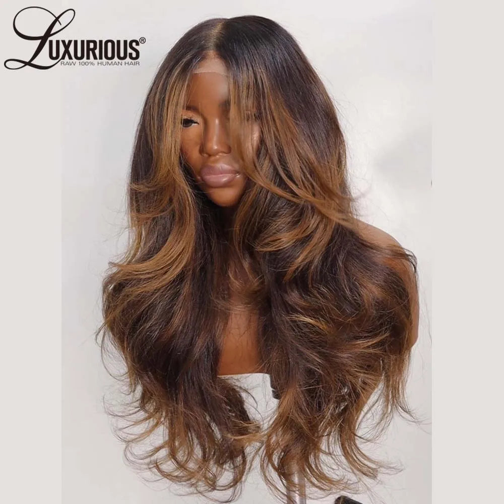 Inspired Layered | Highlight Ombre Brown  | Blowout Looks | Wear And Go Wig With Curtain Bangs