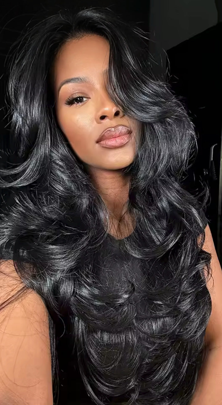 Exclusive #2 | 4x4 Lace Closure | Loose Deep Wave | Layered Natural Black | 250% Density | 24 Inches