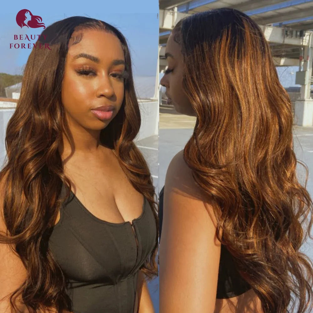 Drawstring Body Wave Glueless Wig Balayage Brown 7x5