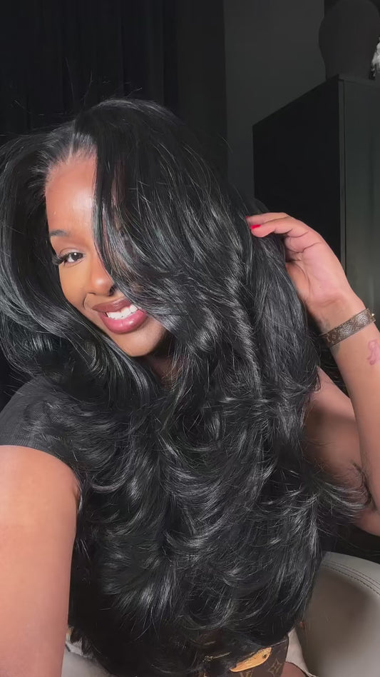 Exclusive #2 | 4x4 Lace Closure | Loose Deep Wave | Layered Natural Black | 250% Density | 24 Inches